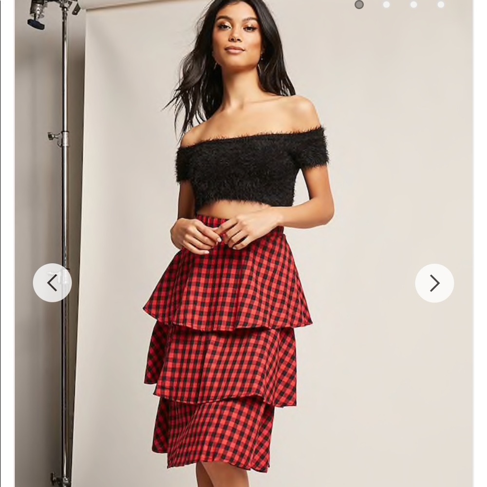 Gingham tiered midi skirt